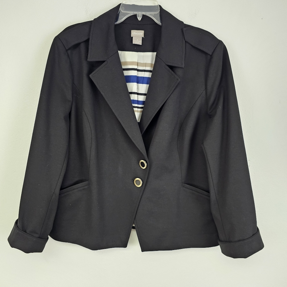 Chico's Blazer 16/18 Black 2 Button Asymmetrical Front Minimalist Career